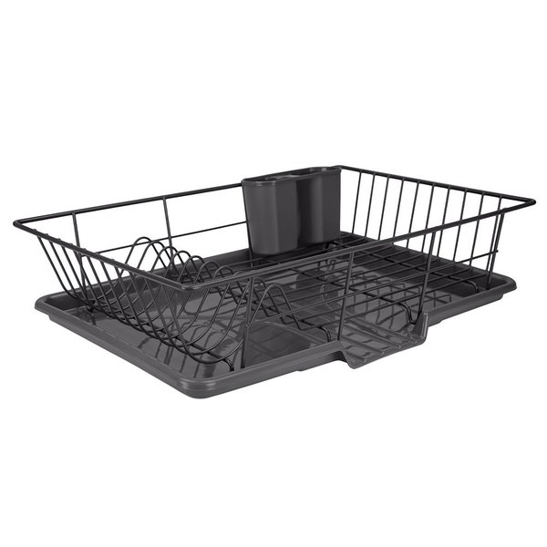 Hds Trading 3 Piece  Vinyl Dish Drainer with SelfDraining Drip Tray, Black ZOR95913